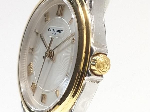 【1円】ジャンク 不動 CHAUMET ショーメ アクィラ 25A レディース クォーツ 腕時計 アイボリー文字盤 SS×GP Qz オーバル 破損有り_画像4