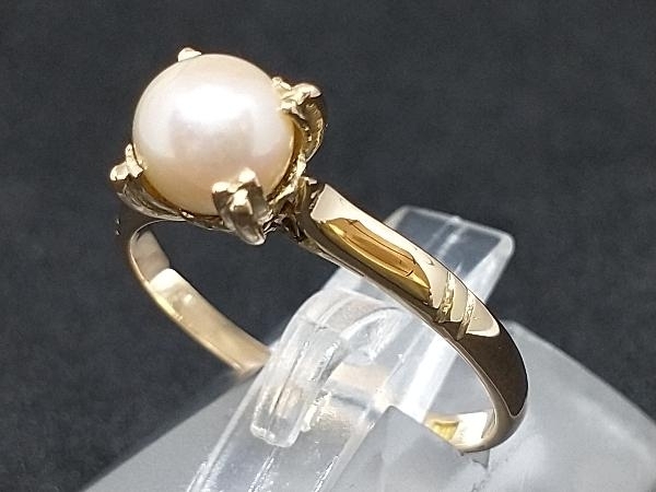人気が高い K18 18金 店舗受取可 #13.5 2.3g イエローゴールド 指輪 リング パールデザイン YG イエローゴールド