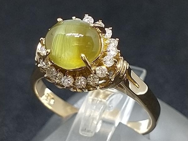 【楽天スーパーセール】 鑑別書付き 店舗受取可 #11 3.1g D0.203ct 1.74ct イエローゴールド 指輪 リング ダイヤモンド 天然クリソベルキャッツアイ キャッツアイ、猫目石