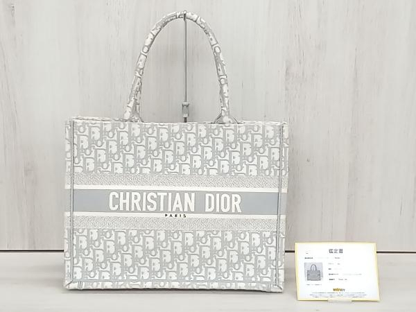 鑑定書付 Christian Dior トロッター 50-MA-1220 ブックトートミディアム キャンバス グレー ホワイト バッグ クリスチャンディオールの画像1