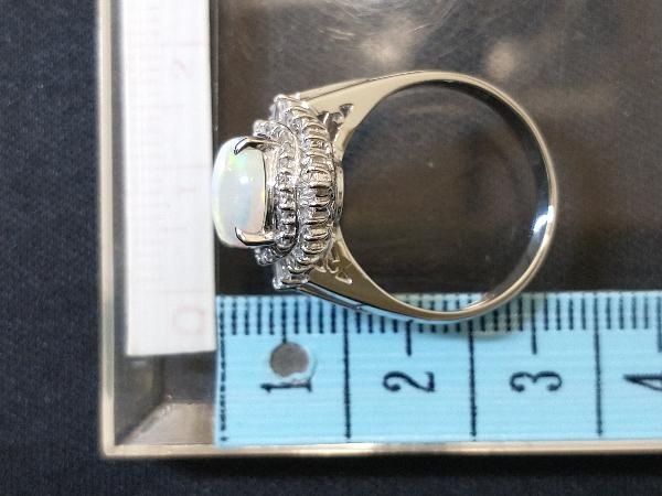 鑑別書付き Pt900 天然ホワイトオパール ダイヤモンド リング 指輪 プラチナ 1.53ct D0.36ct 7.6g #14.5 店舗受取可_画像7