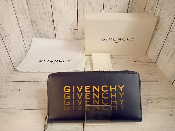 GIVENCHY ジバンシィ ラウンドジップ ネイビー ビッグロゴ 長財布 イエローの画像1