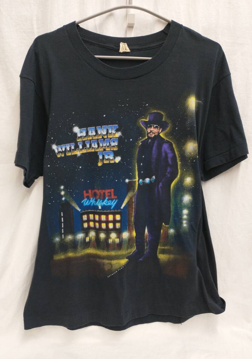 HANK WILLIAMS JR. TOUR TEE SCREEN STARS ハンク ウィリアムス 92年 ツアー Tシャツ L スクリーンスターズ ボディ 黒 ブラック 店舗受取可_画像1
