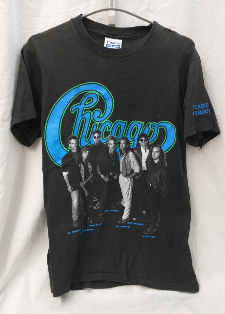 [90s] CHICAGO PHOTO PRINT TEE SHIRT HANES シカゴ フォトプリント バンド Tシャツ M ヘインズ ボディ 黒 ブラック 古着 店舗受取可_画像1