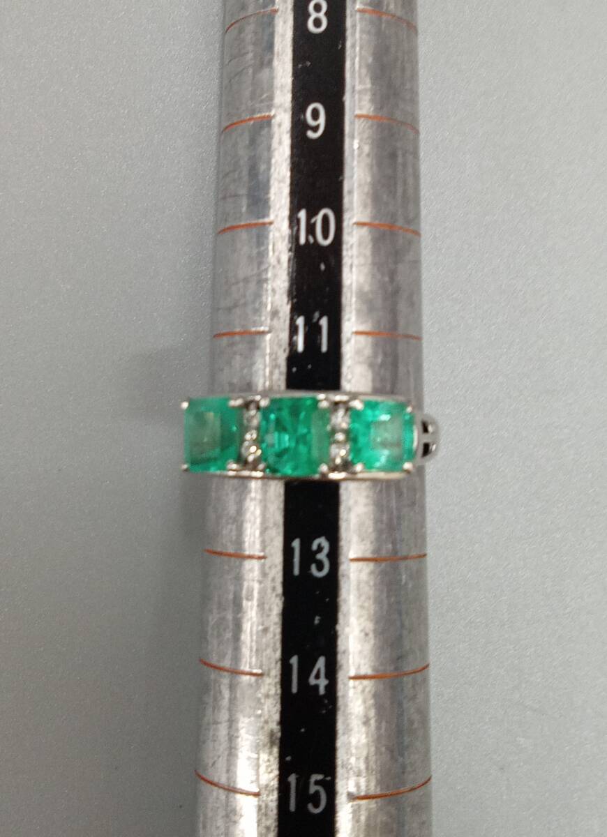 Pt900 プラチナ D0.04ct ダイヤモンド 天然エメラルド1.4ct 3.6g 12号 リング 指輪 レディースアクセサリー 店舗受取可の画像8