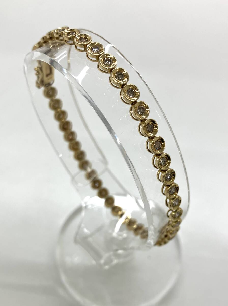 印象のデザイン ダイヤモンド2.0ct K18 18cm イエローゴールド 18金 亀裂有 テニスブレス ブレスレット 8.1g ダイヤモンド