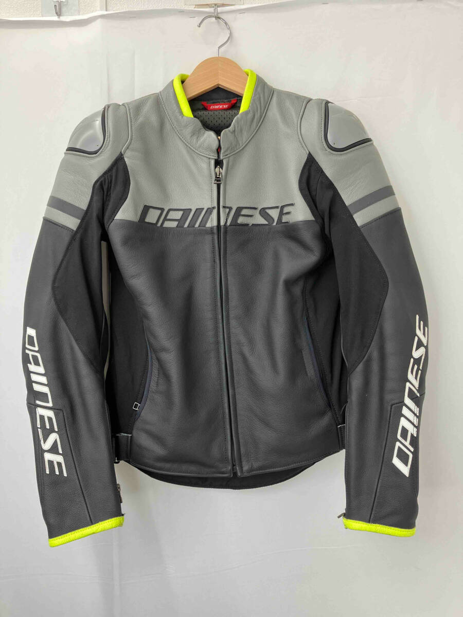 DAINESE ダイネーゼ AGILE LEATHER JACKET アジャイル レザージャケット レーシングジャケット サイズ44 メンズ グレー×ブラック系_画像1