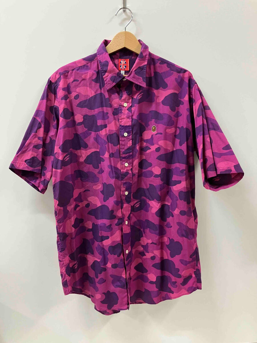 A BATHING APE アベイシングエイプ 紫カモ カラーカモ 日本製 半袖シャツ サイズXLの画像1