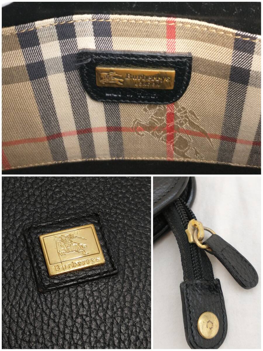 Burberrys London Burberry z London ручная сумочка клатч черный чёрный кожа Gold Logo импортированный автомобиль магазин квитанция возможно 