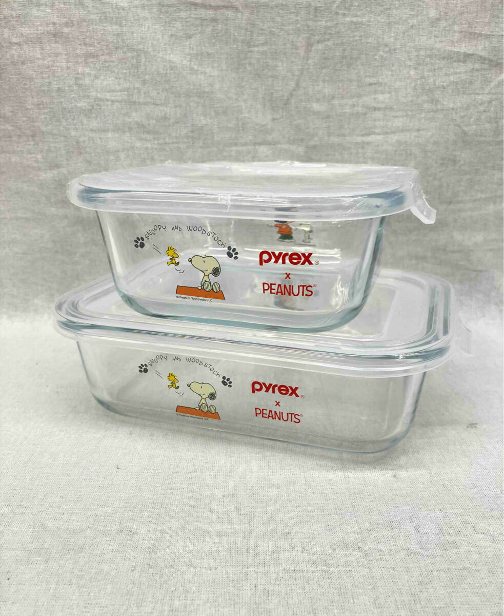 [ unused ] Pyrex ×SNOOPY Pyrex Snoopy preservation container 2 piece set crystal glass cover attaching tableware kitchen making put character 