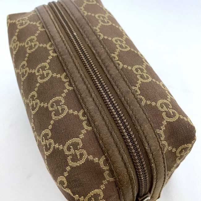  Gucci сумка Brown 039 1117 ec-19895 бардачок GG парусина кожа б/у GUCCI
