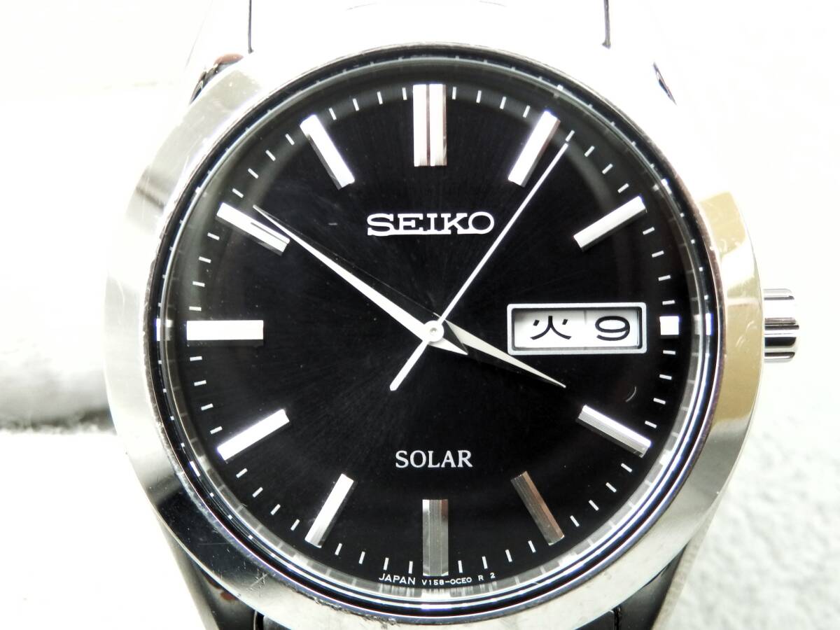 SEIKO SOLAR V158-0AZ0 メンズクォーツ 約92.9ｇ 稼働現状品 売り切りの画像9
