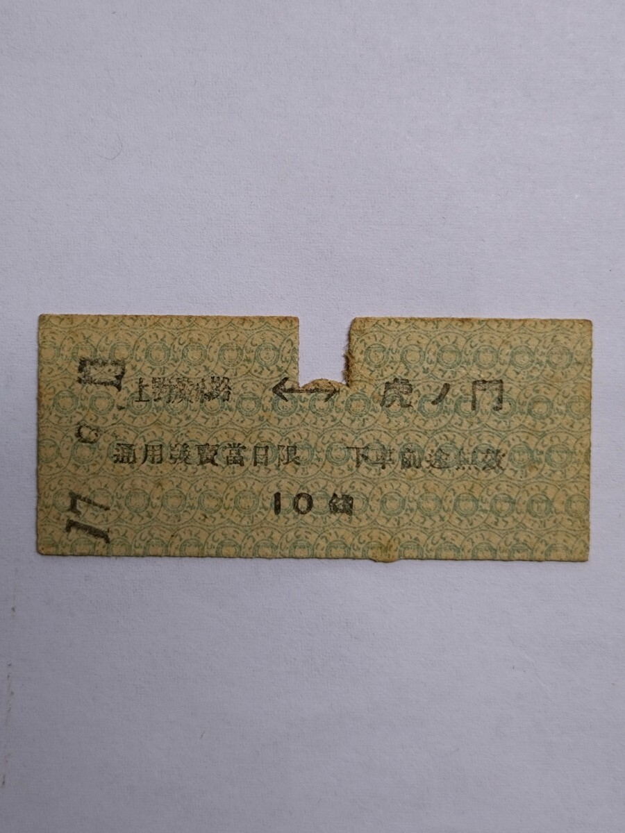 上野広小路-虎ノ門 乗車券【昭和17年9月】上野広小路駅発行 _画像1