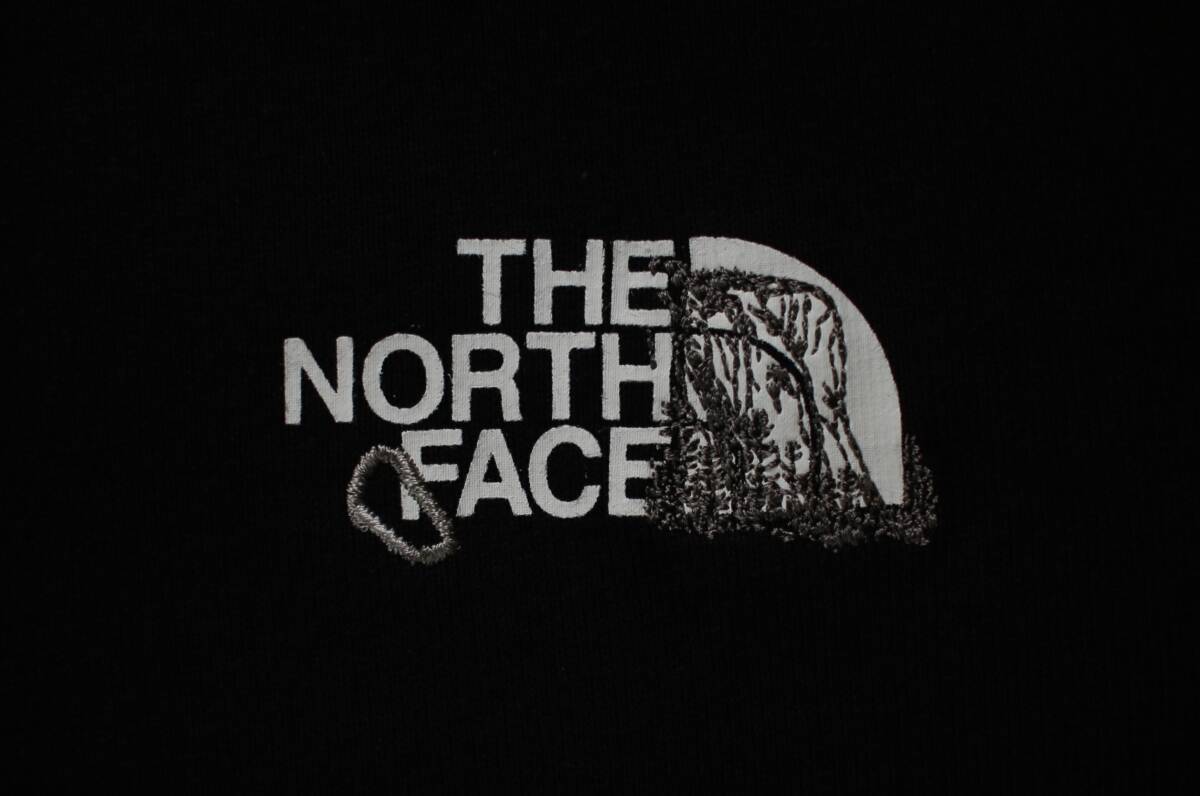 ★1円 送料無料 美品 THE NORTH FACE ノースフェイス Tシャツ 半袖 M ブラック 黒 エンブロイド ロゴ カットソー コットン 肉厚 綿 ロンTの画像3