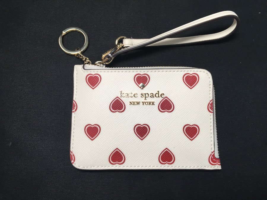 未使用 kate spade ケイト・スペード カードホルダー リスレット S クリーム マルチ ハート 箱付_画像2