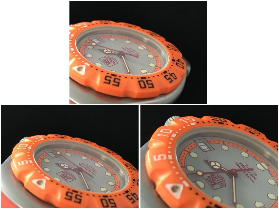 ☆中古☆TAG HEUER タグホイヤー クォーツ 腕時計 フォーミュラ1 プロフェッショナル 200M グレー文字盤 オレンジ 373.513の画像4