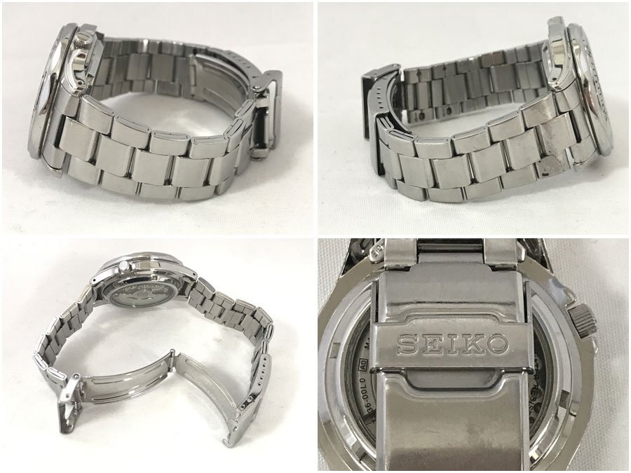 ☆動作品☆SEIKO セイコー 5 スポーツ 自動巻き 腕時計 7S36-00L0 100M シルバー×ホワイト 裏スケルトンの画像6