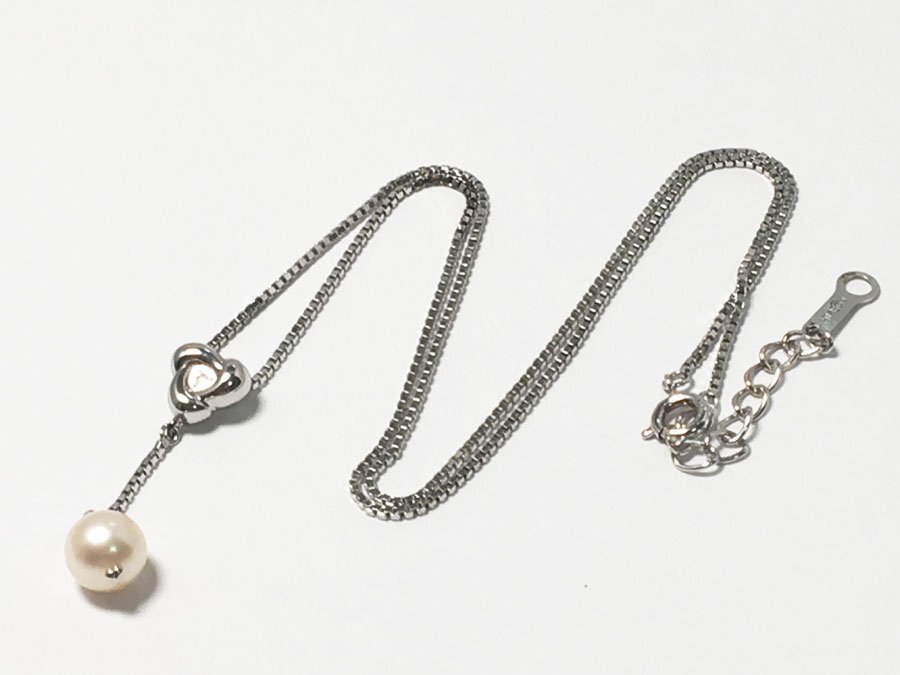 田崎真珠 ノエビア 真珠 ダイヤモンド 0.01ct ネックレス タサキマーク 留め具S刻印 シルバー 長さ約38～41cm 4.5g TASAKI パール ケース付の画像4