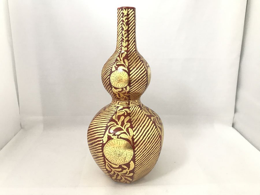 ☆中古☆小野珀子 金襴手 瓢箪 ひょうたん 花瓶 一輪挿し 飾り壷 陶磁器_画像1