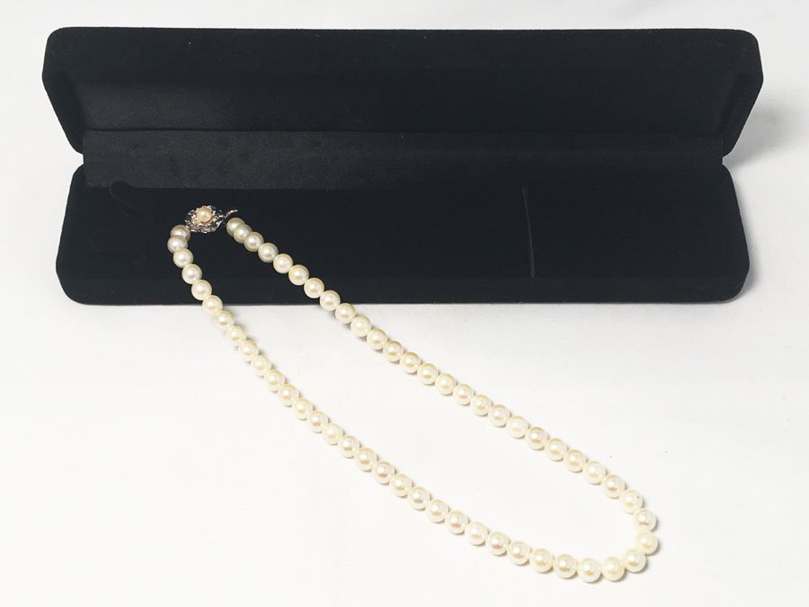 本真珠 パール ネックレス 約42.5cm 留め具(表記SILVER) 約6.8mm～7.1mm 総重量約33.6ｇラウンド クリーム系の画像1
