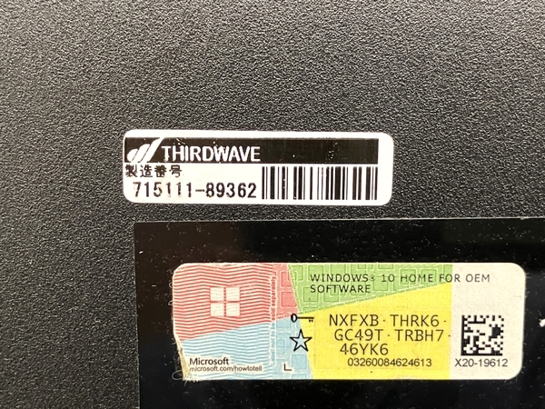 【動作保証】Thirdwave GALLERIA GCF2060RGF ゲーミングノートPC Core i7-8750H 8GB HDD 1TB RTX 2060 WIN11 15.6インチ FHD 訳有 T8618901_画像10