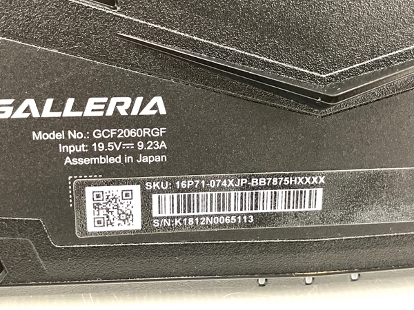 【動作保証】Thirdwave GALLERIA GCF2060RGF ゲーミングノートPC Core i7-8750H 8GB HDD 1TB RTX 2060 WIN11 15.6インチ FHD 訳有 T8618901_画像9