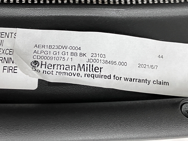 Herman Miller ハーマンミラー AER1B23DW アーロンチェア リマスタード Bサイズ 中古 2021年製 中古 楽Y8697855の画像2