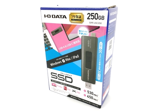 【動作保証】IO DATA SSPE-USC250 USB-A & USB-Cコネクター 搭載 スティックSSD 250GB 中古 Y8719385_画像5