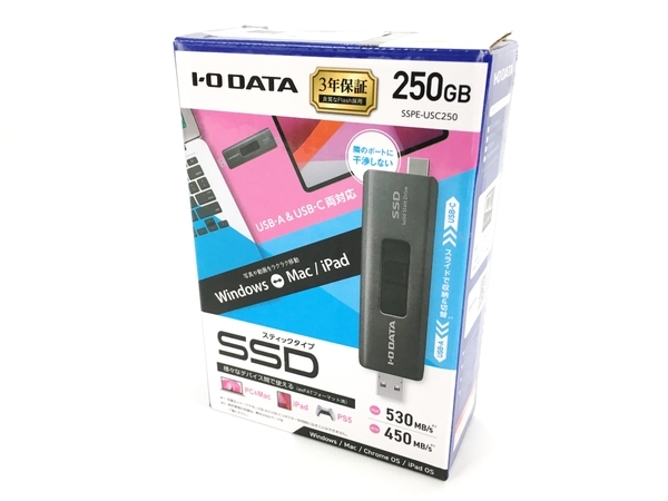 【動作保証】IO DATA SSPE-USC250 USB-A & USB-Cコネクター 搭載 スティックSSD 250GB 中古 Y8719381の画像5