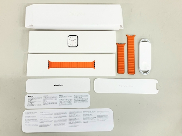 Apple Watch Series 7 MKMQ3J/A A2478 45mmシルバーステンレス ゴールデンブラウンレザーリンク 中古 K8558144_画像2