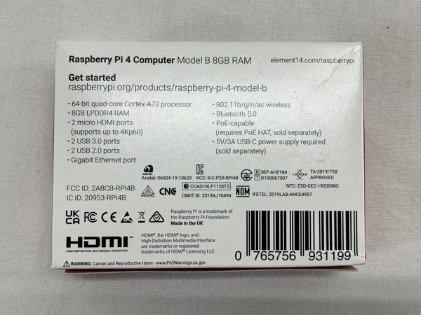 【動作保証】Raspberry Pi 4 Computer model B 8GB RAM element14 未使用 未開封 W8738285の画像4