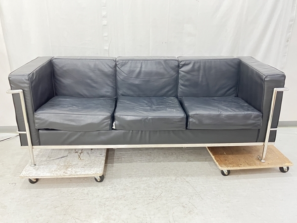 [ pickup limitation ]ru*ko ruby .jieli Pro duct 3 seater . sofa black imitation leather Junk direct K8127404