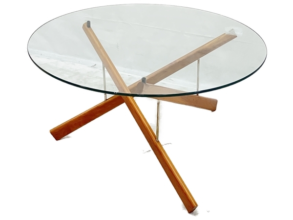 【引取限定】ACTUS ガラス テーブル 円形 ローテーブル アクタス 中古 訳有 直O8458093の画像1