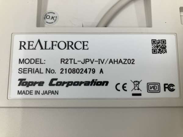 【動作保証】東プレ REALFORCE R2 TL-JPV-IV/AHAZ02 USBキーボード PC周辺機器 中古 O8794247の画像2