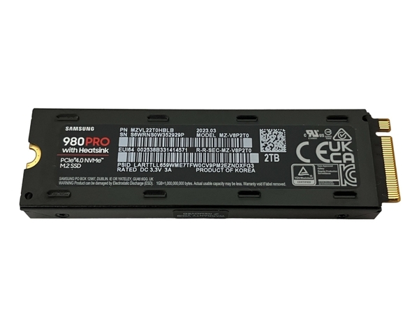 【動作保証】 Samsung 980 PRO MZ-V8P2T0 PCパーツ ストレージ SSD 2TB M.2 2280 NVMe PCIe Gen4 247時間 2023年製 中古 T8738249の画像4