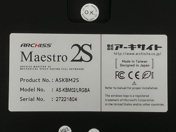 【動作保証】 ARCHISS アーキス AS-KBM02/LRGBA Maestro 2S ゲーミング キーボード 周辺機器 中古 K8774885の画像10