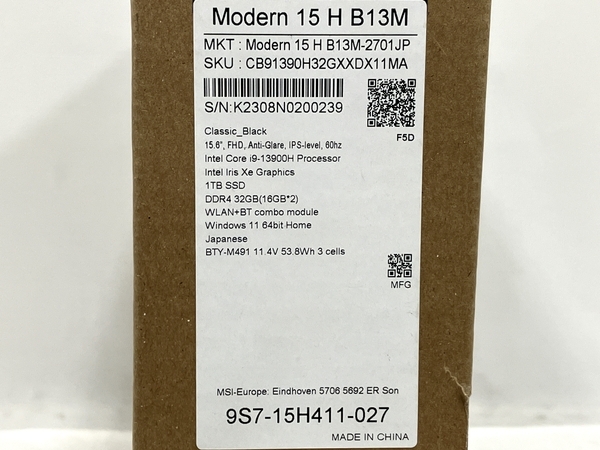 【動作保証】MSI Modern 15 H B13M 15.6インチ ノートパソコン i9-13900H 32GB SSD 1TB win11 中古 良好 M8777549_画像10