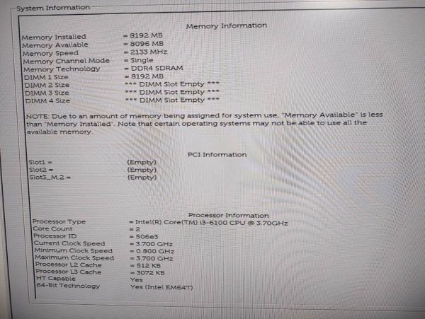 DELL OptiPlex 7040 i3-6100/メモリ8GB HDDなし　bios起動確認のみ　ジャンク品_画像2