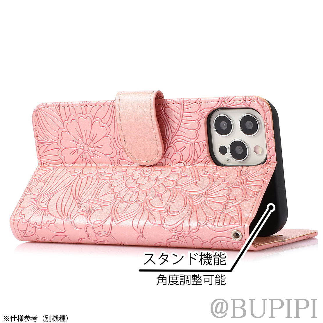 手帳型 スマホケース 高品質 レザー iphone X XS 対応 本革調 ピンク カバー おしゃれ 花_画像3