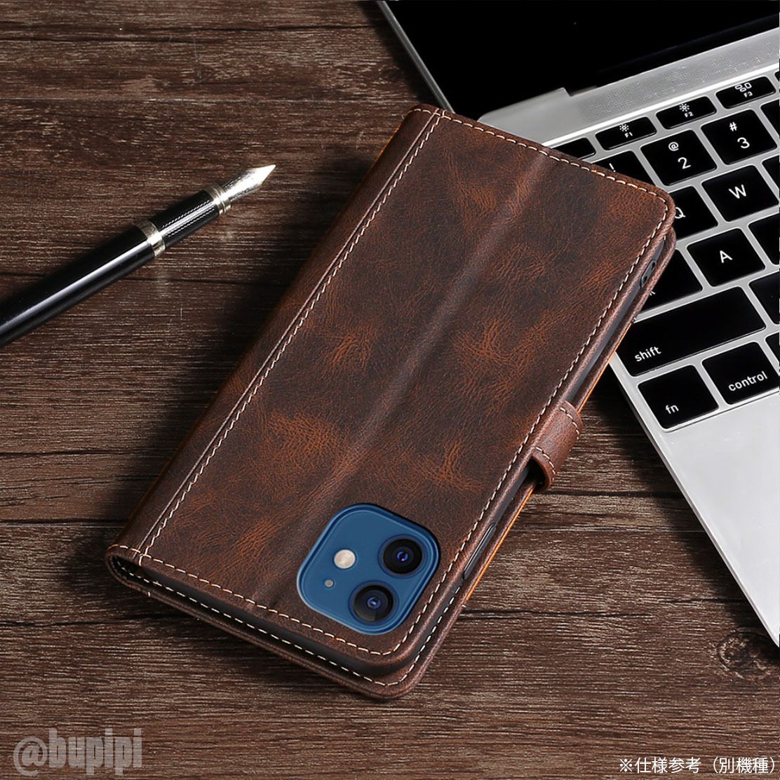 手帳型 スマホケース 高品質 レザー iphone 14 対応 本革調 ブラウン カバー CK014_画像4