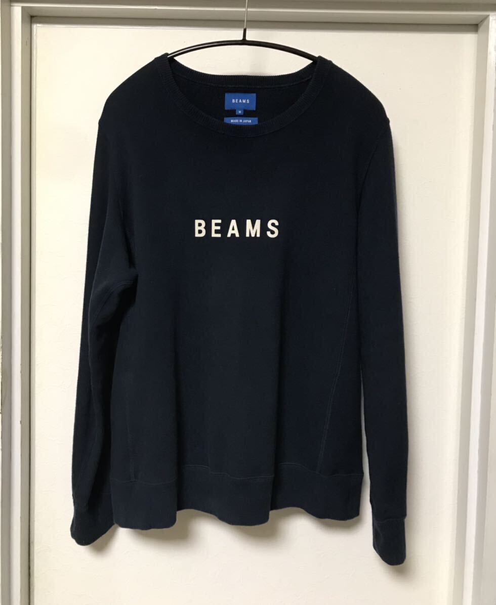 ◆【人気】BEAMS ビームス /クルーネック ロゴスウェット / NAVY×WHITE Msize_画像1