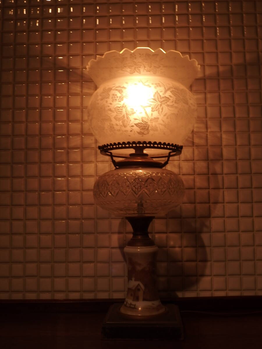 ★ 古い台ランプ アメリカ 卓上ランプ ガラスランプ エッチング ★の画像2