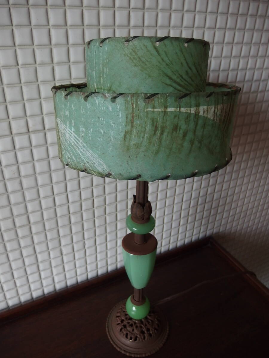 ★ 古いランプ アメリカ 卓上ランプ 鋳物 ジェイドガラス 1197★の画像9
