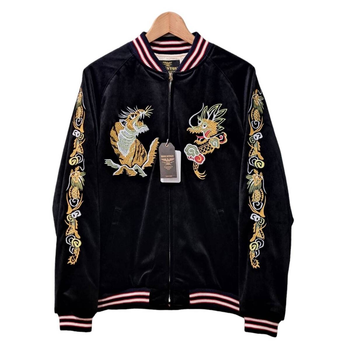 新品 HOUSTON ヒューストン 別珍 虎 龍 スーベニアジャケット スカジャン ブラック L 黒 ベロア VELVETTEN SOUVENIR JACKET 刺繍 ブルゾン_画像1