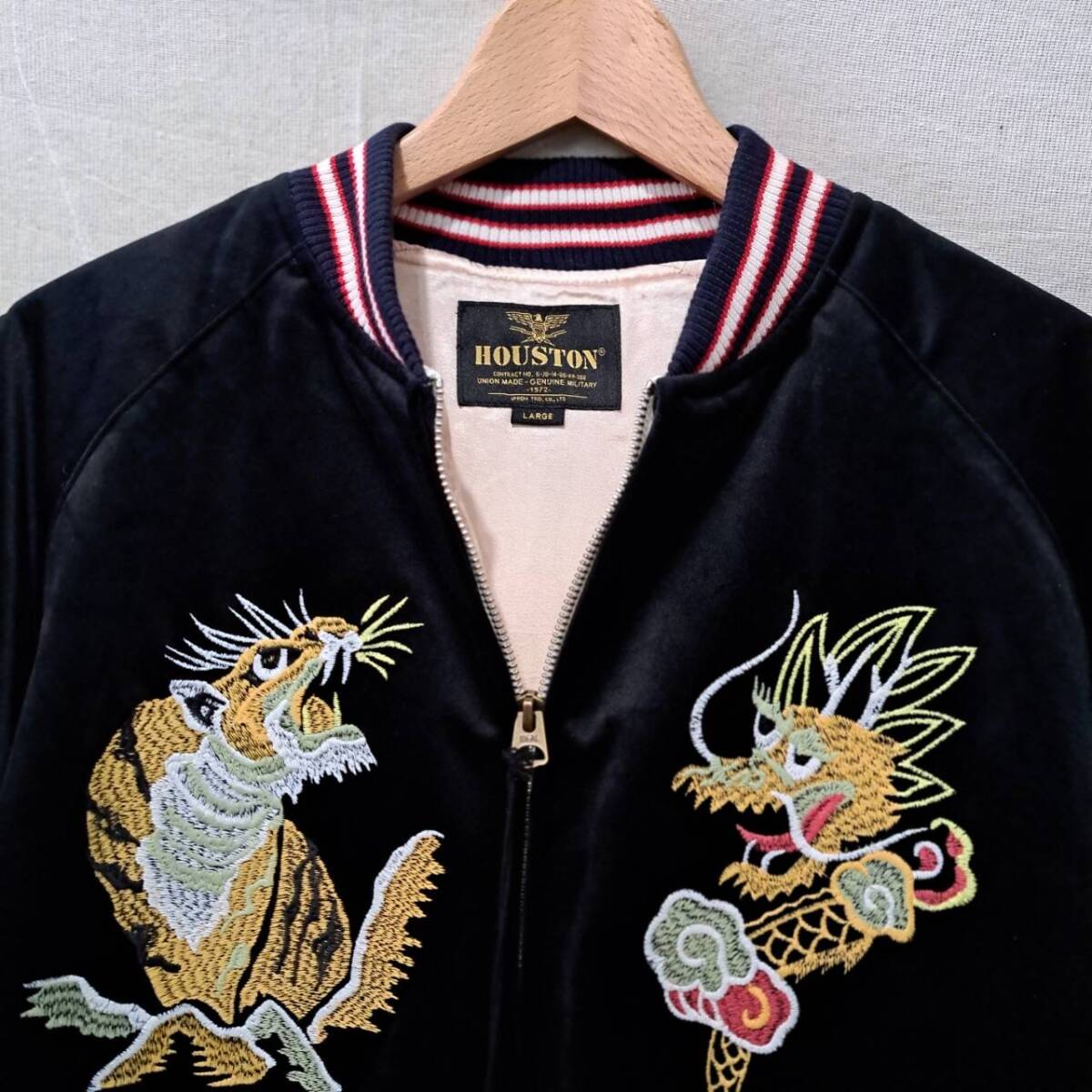 新品 HOUSTON ヒューストン 別珍 虎 龍 スーベニアジャケット スカジャン ブラック L 黒 ベロア VELVETTEN SOUVENIR JACKET 刺繍 ブルゾン_画像4