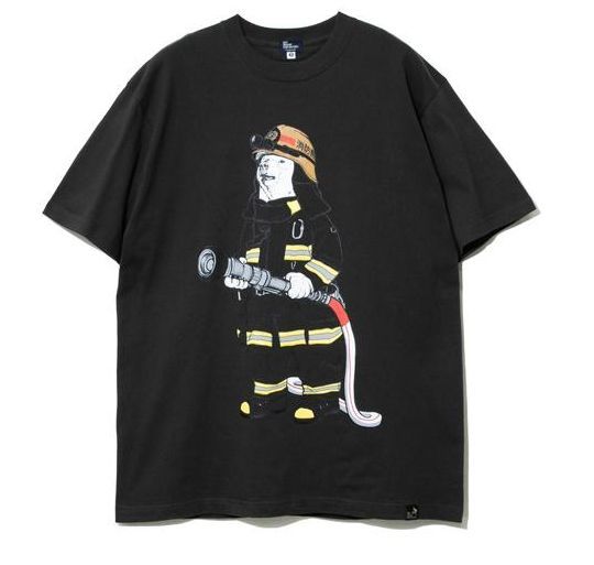 送料無料 新品 go slow caravan ゴースロウキャラバン 東京消防庁 消防士 クマ 熊 Tシャツ 5 XL 395707 ブラック チャコールグレーの画像2