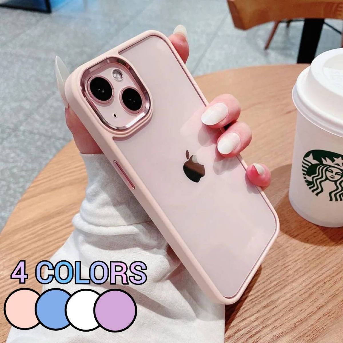 iPhone14plus ピンク ケース パステルカラー メッキ カメラリング シリコン アクリル クリア パネル 人気 安い