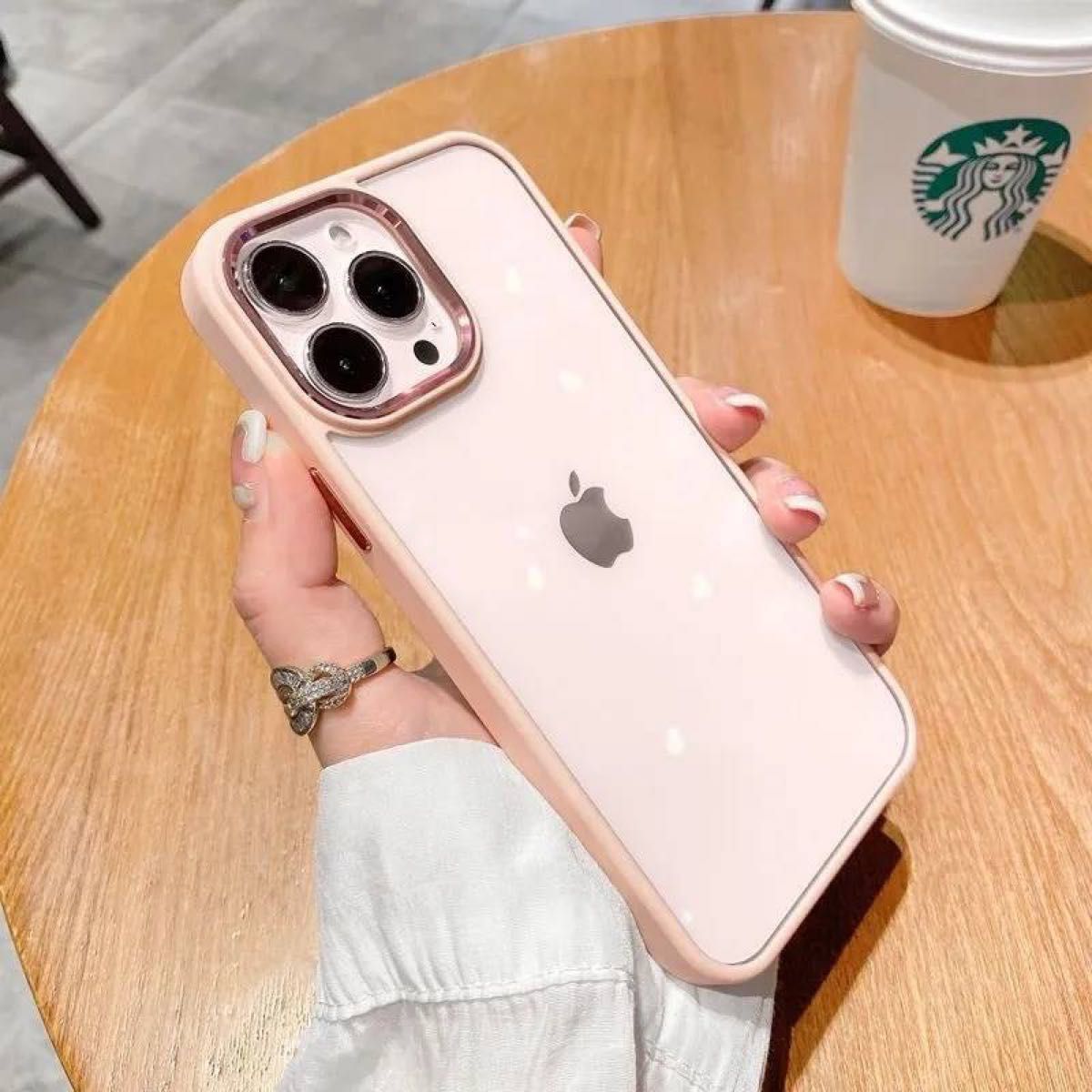 iPhone14plus ピンク ケース パステルカラー メッキ カメラリング シリコン アクリル クリア パネル 人気 安い