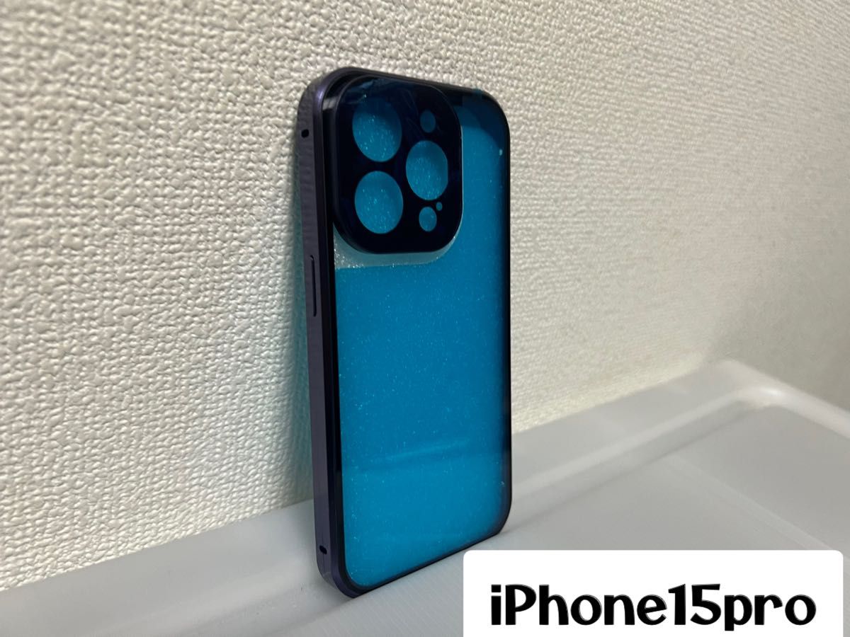 最新機種 iPhone15pro ブラック 耐衝撃 両面 強化ガラス レンズ保護 スライドロック 高硬度ガラス アルミ合金 安い