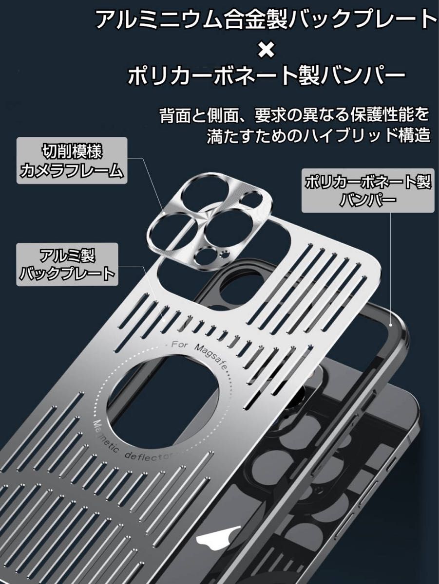 最新機種 iPhone15promax シルバー MagSafe 耐衝撃 iPhone ケース カバー アルミニウム カード収納